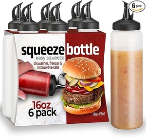 Bouteilles à presser de soja pour condiments Bouteilles de sauce à verser faciles de 16 oz avec bouchon à pression étanche Bouteilles à presser pour sauces - Product Image 4