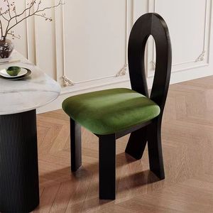 Chaise de salle à manger vintage de style français en bois massif, dossier Wabi-sabi, chaise <span class=keywords><strong>sirène</strong></span> du milieu du siècle, mobilier de maison, revêtement en velours doux - Product Image 4