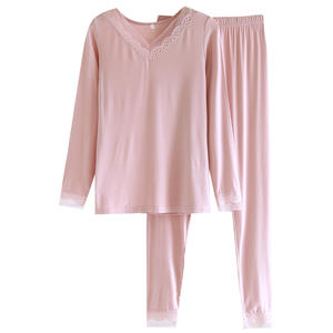 <strong>Woman</strong> Wear High Quality Custom Solid Color Warm Sleepwear Long Sleeve 100% Silk Pajamas Comfortable for Man - Product Image 2