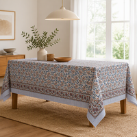 Nappe de table rectangulaire 100% coton imprimée, motif floral botanique bleu, pour table à manger