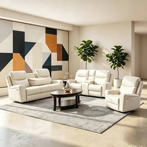 Juego de Sofás Reclinables de Cuero Sintético Frank Air con Ajuste Manual, 3+2+1 Plazas, Muebles para Sala de Estar con Consola Abatible - Product Image 1