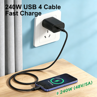 Kabel USB C ke USB C USB 4 240W, Transfer Data 20Gbps, Pengisian Cepat 48V 5A, Kompatibel 5K 4K Thunderbolt 4/3, Jalinan Nilon