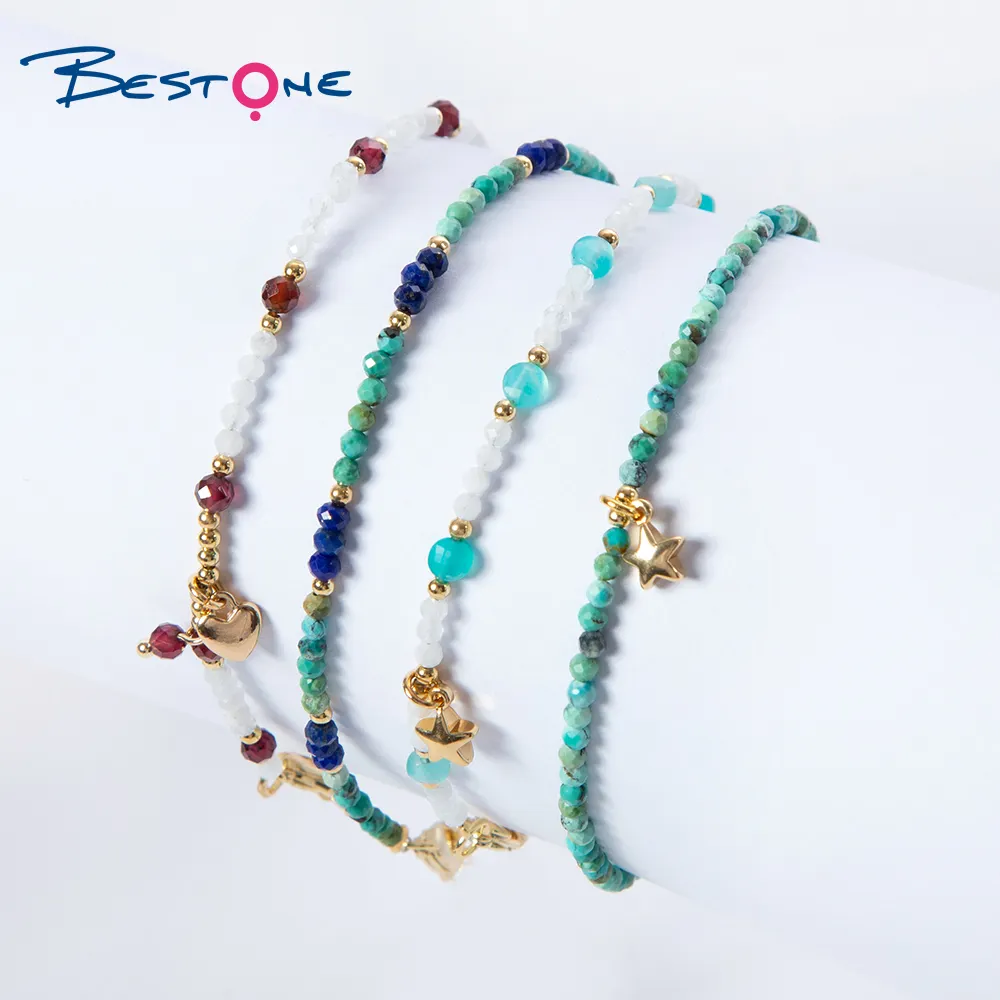 Bestone 14 Designs Fashion Jewelry Women Gold Plated 3mm Faceted Lapis Semi-precious Natural Stone Bracelet