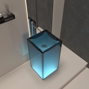 Lavabos <span class=keywords><strong>en</strong></span> résine artificielle transparente autoportants de conception moderne pour hôtels avec accessoire de vidange - Product Image 4