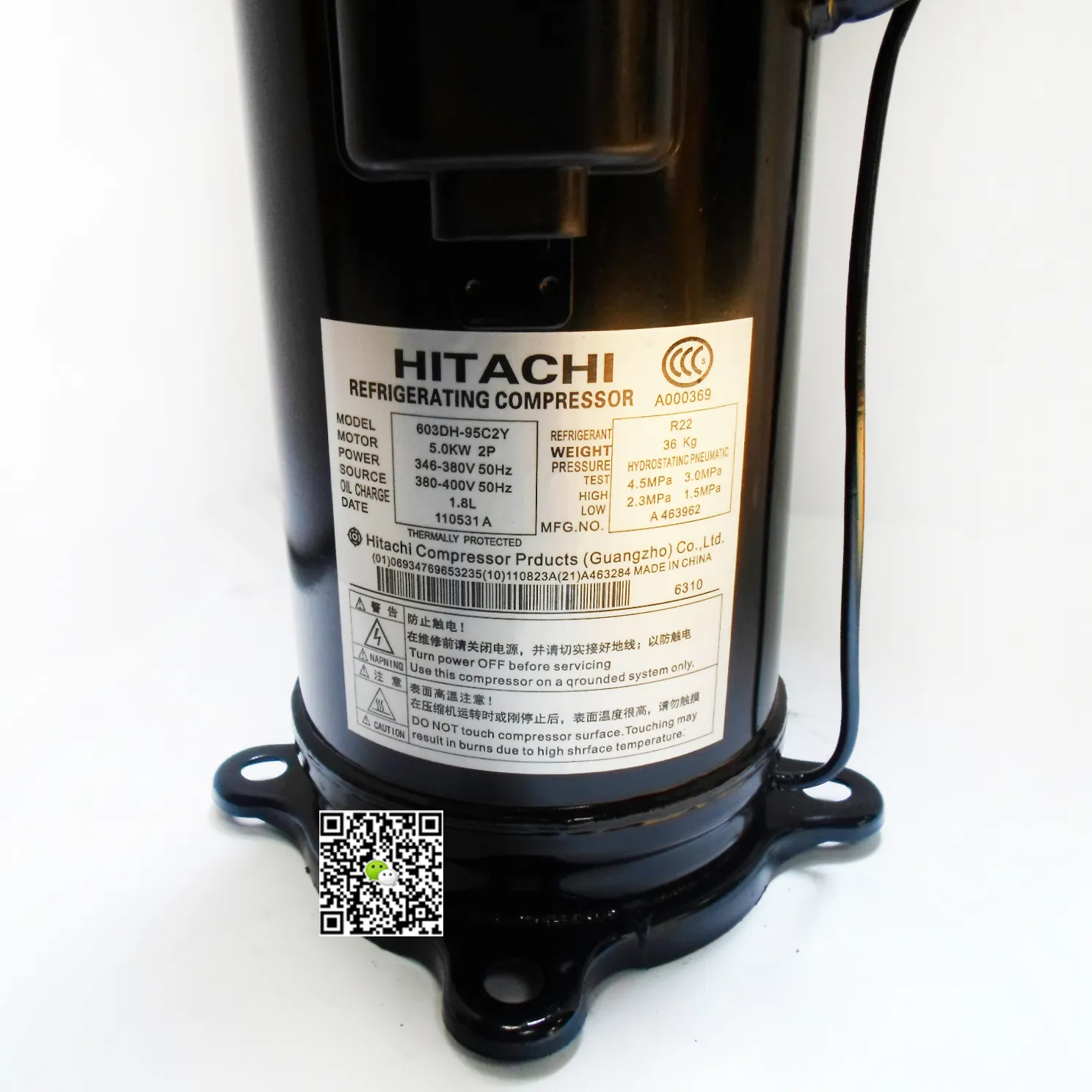 60000 Btu Hitachi- Scroll Compressor 503DH-80B2 5 Hp Hitachi- Compressor 503