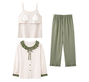 <span class=keywords><strong>Set</strong></span> Pigiama <span class=keywords><strong>Premaman</strong></span> 3 Pezzi con Top Abbottonato, Volant e Cuscinetti per l'Allattamento, per Donne in Gravidanza - Product Image 2