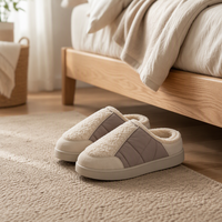 Pantoufles d'intérieur à bout fermé en sherpa crème, doublées en peluche, type mule, semelle EVA