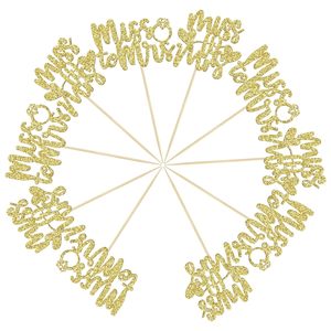 Decorazioni per Cupcake da Sposa con Glitter Dorato, da 'Miss' a 'Mrs', con Anello e Cuore, per Addobbi Torte e Decorazioni Matrimoniali - Product Image 4