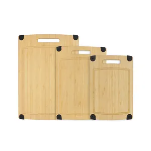新款定制竹菜板厨房木菜板套装带果汁槽和手柄