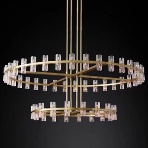 Lámpara de Araña Moderna de Dos Niveles con Anillos de Cristal y Acabado Dorado para Vestíbulos de Hoteles, Villas y Proyectos de Salas de Estar - Product Image 3
