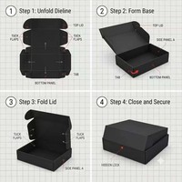 Boîte à tiroirs pour soins de la peau en noir mat de luxe avec pochette en velours pour sérum haut de gamme et coffret cadeau cosmétique de boutique