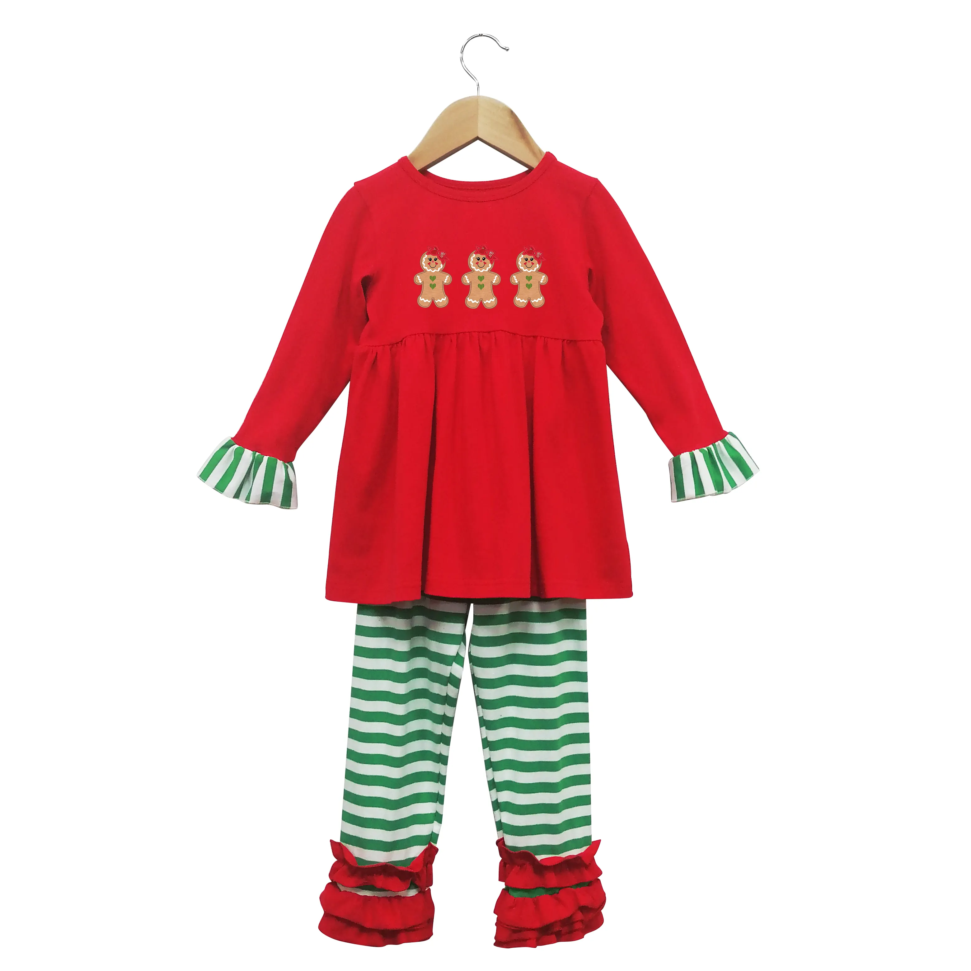 Weihnachten Rüschen Set Mädchen Applikation Baumwolle Langarm Hemd Hosen Outfits Baby Mädchen Weihnachts kleidung Set