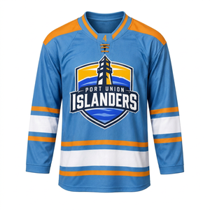 Maillot de hockey sur glace bleu clair personnalisé, sublimation OEM, séchage rapide, vêtements d'équipe respirants, col à lacets pour hommes, vêtements d'entraînement de hockey sur glace - Product Image 1