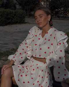 Ensemble jupe et <span class=keywords><strong>haut</strong></span> pour femmes, <span class=keywords><strong>haut</strong></span> à manches lanternes à volants, col en V, patchwork, simple boutonnage, jupe courte taille haute, ensemble ample en coton et lin imprimé pour femmes - Product Image 2