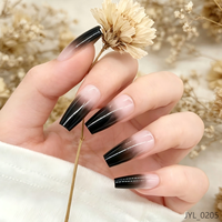 Faux ongles à presser noirs ombrés French Tip, longs, forme cercueil, réutilisables, en acrylique, lot de 24 pièces pour salon
