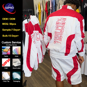 QZFSO Custom OEM Streetwear Oversized Color Block Windbreaker <b>Jacket</b> and Shorts 2 Piece Set Nylon Sportswear Tracksuit - Product Image 1