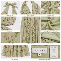 Robe longue de plage bohème en mousseline MANNI personnalisée, col halter, sans manches, à découpes et volants