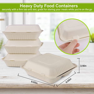 PFAS Free 6 Inch Bagasse Clamshell To-go 450ml Hinged Burger <b>Box</b> Compostable Heavy Duty Take Out Containers - Product Image 3