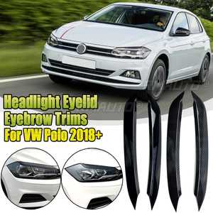 2 pièces/lot, autocollants de garniture pour phares de voiture en ABS, style sourcils, pour VW Polo 2018 2019+, style carbone/noir brillant - Product Image 1