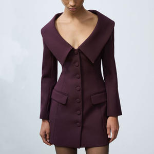 เดรสเบลเซอร์ทรงเอเข้ารูปสำหรับผู้หญิง คอวี กระดุมแถวเดียว ผ้าเนื้อดี ระบายอากาศได้ดี สไตล์ฝรั่งเศส ODM - Product Image 2