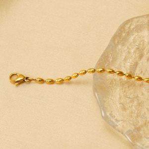 ชุดเครื่องประดับโซ่ลูกปัดรูปไข่ทำจากสแตนเลสคุณภาพดีชุดสร้อยข้อมือลูกปัดชุบทอง18K สำหรับผู้หญิง - Product Image 4