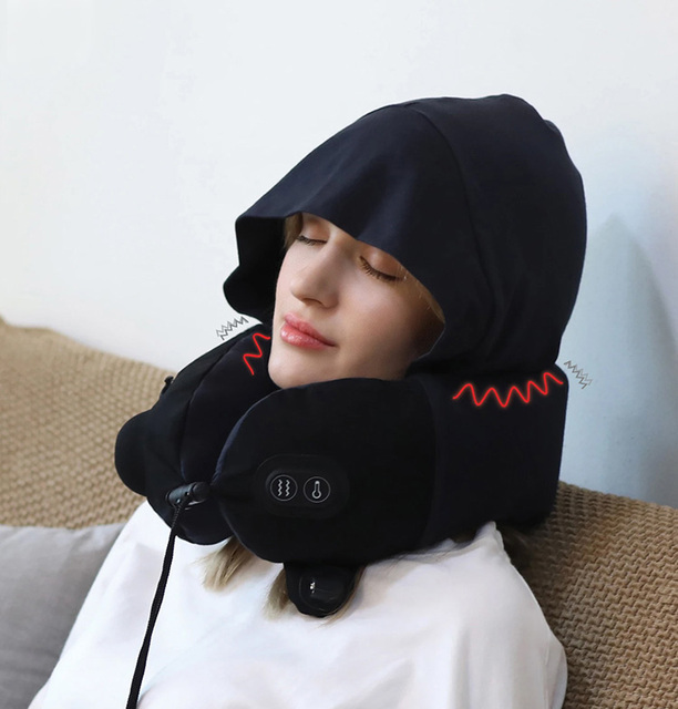 Hot Sale Portable U-Shape Smart Neck Massager Electric Wireless Pulse Vibrating Inflatable Hoodie Pillow for Travel