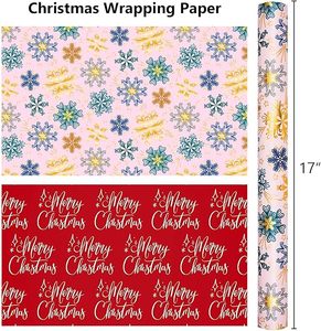 Christmas <b>glittering</b> pink and <b>red</b> double-sided snowflake Merry Christmas pattern gift aluminum paper wrapping paper - Product Image 2