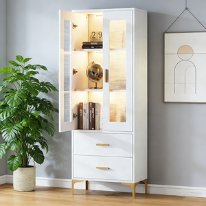 Libreria Modulare Moderna Europea Bianca Autoportante in Acciaio con Luce LED, 2 Cassetti, Ecologica e Multifunzionale per Soggiorno - Product Image 5