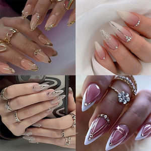 <span class=keywords><strong>Uñas</strong></span> Postizas <span class=keywords><strong>Color</strong></span> <span class=keywords><strong>Rosa</strong></span> Nude al por Mayor, <span class=keywords><strong>Uñas</strong></span> Artificiales Francesas en Forma de Almendra, Reutilizables, Acrílicas, de Presión - Product Image 2