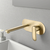 Robinet de lavabo mural moderne en laiton couleur or rose, à poignée unique et à trou unique, avec cartouche en céramique