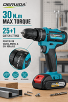 Perceuse-visseuse sans fil multifonction 20V, batterie lithium, mini tournevis, kit de bricolage domestique, perceuses de démolition 30Nm