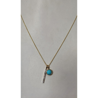 Collier tendance en or 18 carats avec pendentif barre turquoise et diamant, chaîne à maillons pour mariage et fiançailles