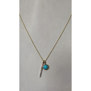 Collar con Colgante de Barra de Oro de 18 Quilates con Turquesa y Diamantes, Diseño de Joyería Fina Elegante y Asimétrico para Seres Queridos - Product Image 6