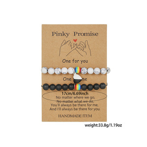 Pinky Promise <b>Beaded</b> <b>Bracelet</b> Set Couple Magnetic Heart Design Mixed Materials Unisex Jewelry Gift - Product Image 2