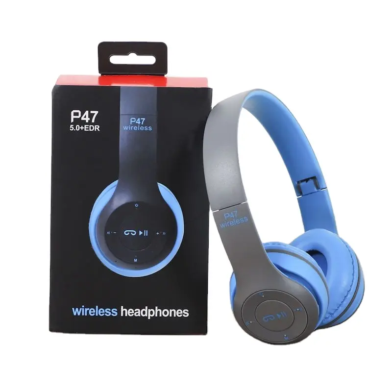 P47 headphone nirkabel atas telinga Headset lipat mikrofon Bass HIFI Earphone musik Stereo mendukung Earphone dipasang di kepala