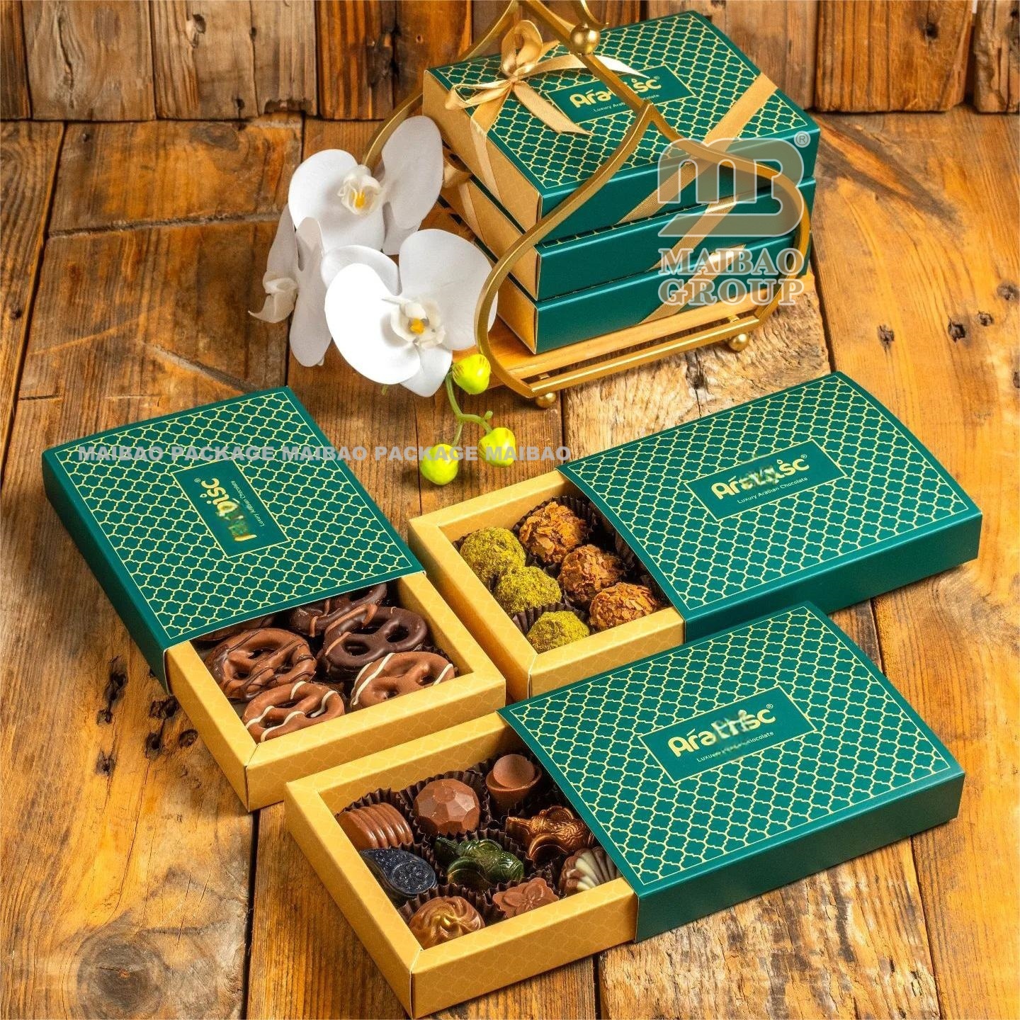 Luxueux arabia ramadan упакованный шоколад коробка для свежих фиников Премиум саудовского Аравийского золота eid mubarak Подарочная коробка для сухих фиников упаковка