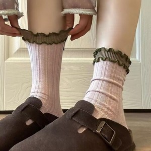 Mid Calf <b>Socks</b> Women Ruffle Trim <b>Breathable</b> Polyester Cotton Daily Use Spring Autumn Summer Casual Style - Product Image 3