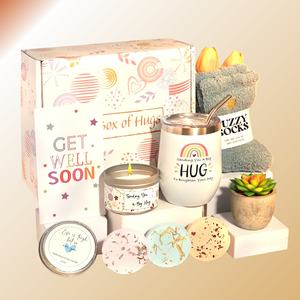 Get Well Soon Box of Hugs Gift Set Rose Handmade Candle Tumbler Self Care Items Succulent Fuzzy Socks Bath Bombs Fast Recovery - Product Image 1