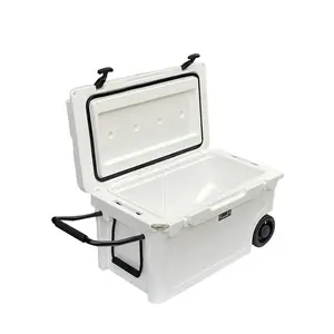 2021 Mới 55 Lít Heavy Duty LLDPE Bia Lăn Rotomolded Ice Cooler Box Với Bánh Xe Và Chườm Nước Đá