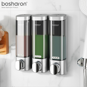 3 Chamber Wall Mounted Hotel Push Shower Gel Shampoing Hair Body Distributeur de savon en plastique ABS Distributeur manuel de liquide Savon liquide - Product Image 1