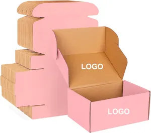 صندوق بريدي من الورق المقوى الوردي مخصص بالشعار صندوق بريدي مضلع من الورق المقوى للشحن صندوق تعبئة للشركات الصغيرة