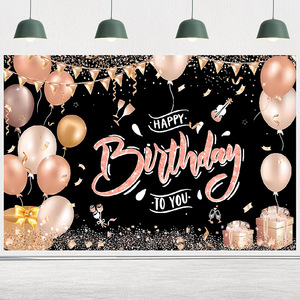 Décorations de fond d'écran Joyeux <span class=keywords><strong>Anniversaire</strong></span>, Bannière de fête d'<span class=keywords><strong>anniversaire</strong></span> noire <span class=keywords><strong>et</strong></span> dorée, Ballons scintillants pour la décoration d'<span class=keywords><strong>anniversaire</strong></span> - Product Image 2