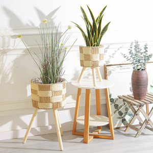 Support de pot de fleurs en rotin de style nordique, support de plantes d'intérieur sur pied, design circulaire, décoration intérieure - Product Image 3