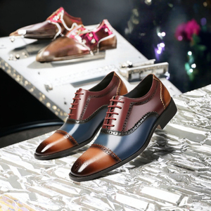 Baifa Danzo Men's Color Block Lace Up Oxford <b>Dress</b> Shoes Pointed Toe Formal Business <b>Wedding</b> Party Footwear Low MOQ OEM ODM DDP - Product Image 2