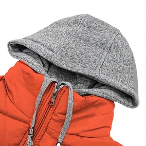 Customize Brand Men's Red Hooded Winter Vest Zipper Pockets Casual Outerwear Windproof Solid Color Polyester Wadding Canvas 340g - Product Image 3