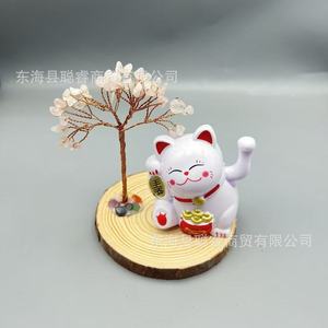 ต้นไม้เงินคริสตัลประดับแมวนำโชคพร้อมฐานไม้ ของตกแต่งบ้าน ของขวัญ - Product Image 3