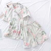Pakaian Rumah Wanita Bahan Rayon Bernapas untuk Musim Semi dan Musim Panas, Set Piyama 2 Potong dengan Kardigan Kerah Lipat Lengan Pendek dan Celana Pendek