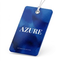 Étiquette de vêtement personnalisée imprimée en UV couleur, dégradé bleu roi aquarelle, logo argenté pour marque de boutique de mode, vente en gros