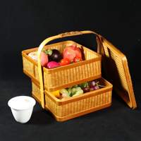 Panier multifonction en bambou et rotin tressé de style chinois, fait main et écologique, pour le rangement de collations et d'aliments, plateau et ensemble à thé