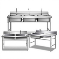Edelstahl Gewerbliche Küchenspüle Freistehend Handgefertigt Silber 0,7 mm Dick Modell A-136 zum Händewaschen und Geschirrspülen